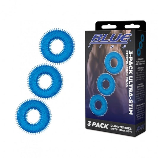 Blue Line 3-Pack Ultra-Stim Stretch Cock Rings Electric Eel, Inc