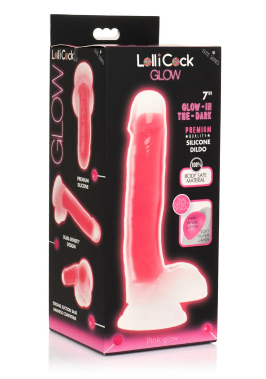 Lollicock 7" Glow-in-the-Dark Silicone Dildo with Balls Pink Curve Toys