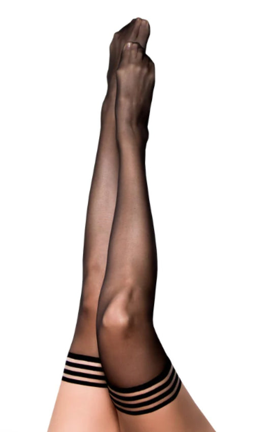 Kixies Taylor Black Sheer Thigh-High Stockings Size D - ClubX Australia