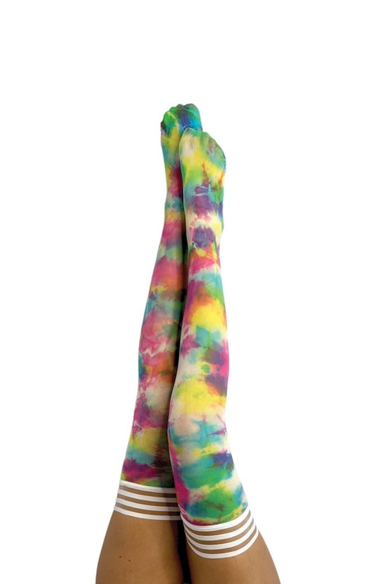 Kixies Gilly Multi Colour Tie-Dye Thigh-High Stockings Size A - ClubX Australia