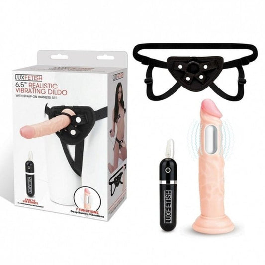 Lux Fetish 6.5" Realistic Vibrating Dildo & Strap-on Harness Electric Eel, Inc