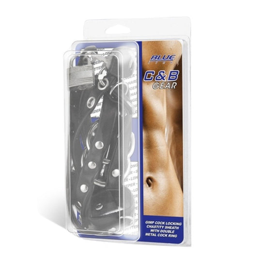 Blue Line Gimp Cock Locking Chastity Sheath With Double Metal Cock Ring Electric Eel, Inc