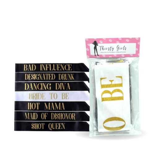 Thirsty Girls - Hen's Night 7pc Satin Sash Set Novelty Thirsty Girls
