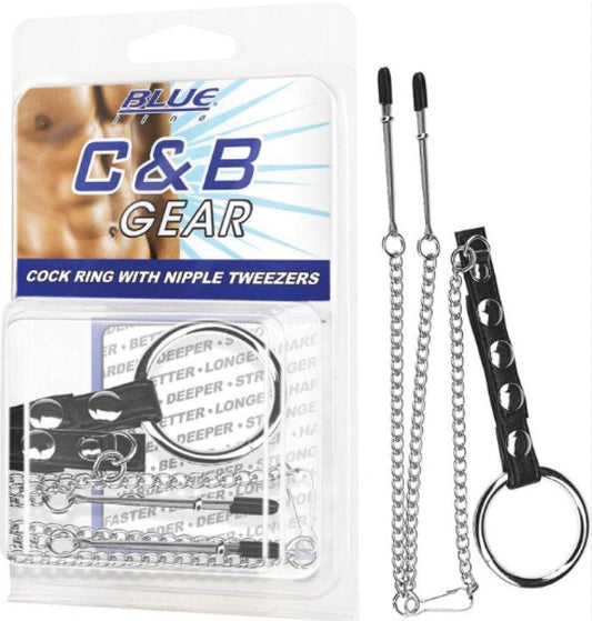 Blue Line Cock Ring With Nipple Tweezers Electric Eel, Inc