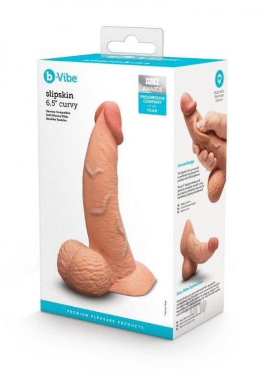 b-Vibe Slipskin Realistic Silicone Dildo - 6.5" Curved Mocha COTR
