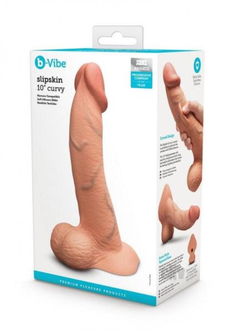 b-Vibe Slipskin 10 inch curved realistic dildo mocha - ClubX Australia