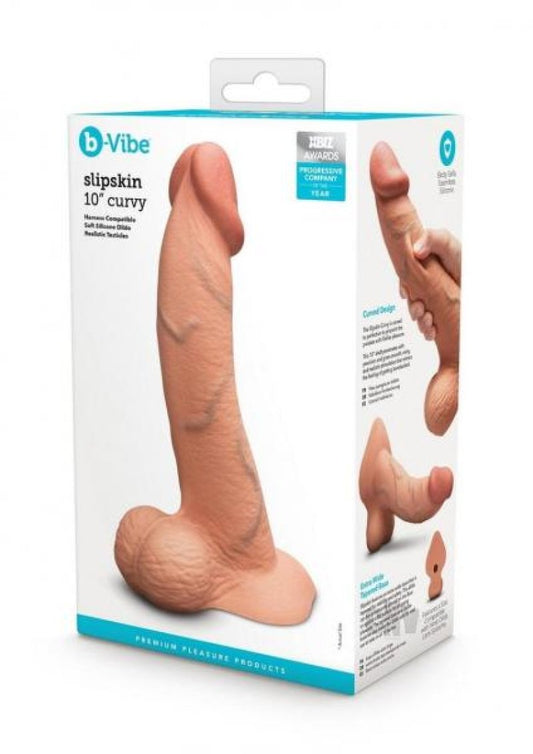 b-Vibe Slipskin Realistic Silicone Dildo - 10" Curved Mocha COTR