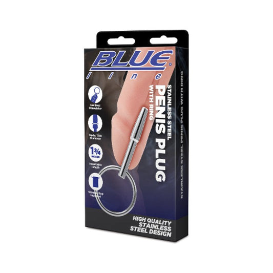 Blue Line Stainless Steel Penis Plug With Ring Electric Eel, Inc