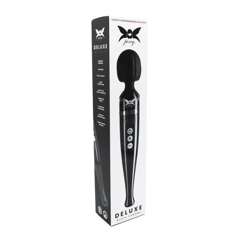 Pixey Deluxe Black Chrome flagship wand vibrator - ClubX Australia