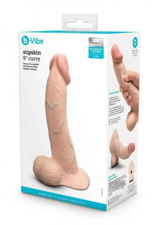 b-Vibe Slipskin Realistic Silicone Dildo - 9" Curved Cream COTR