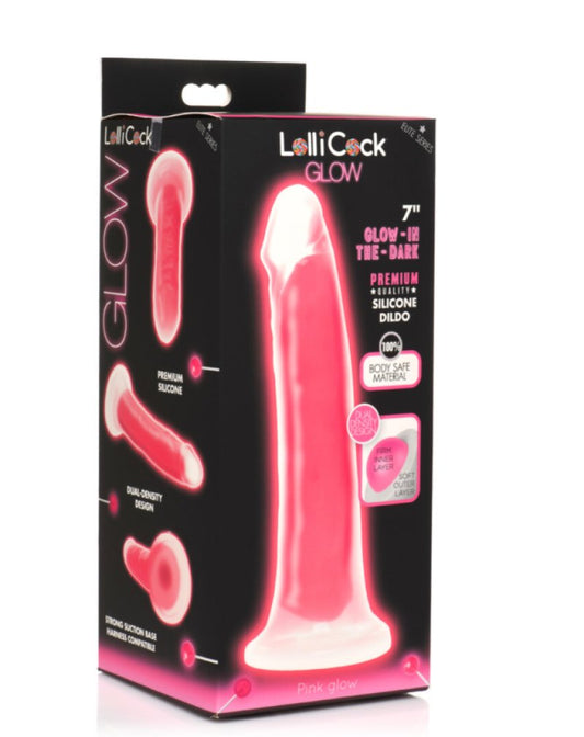 Lollicock 7" Glow-in-the-Dark Silicone Dildo Pink Curve Toys