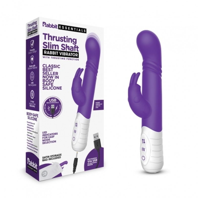 Rabbit Essentials Rechargeable Slim Shaft thrusting G-spot Rabbit - Purple Electric Eel, Inc