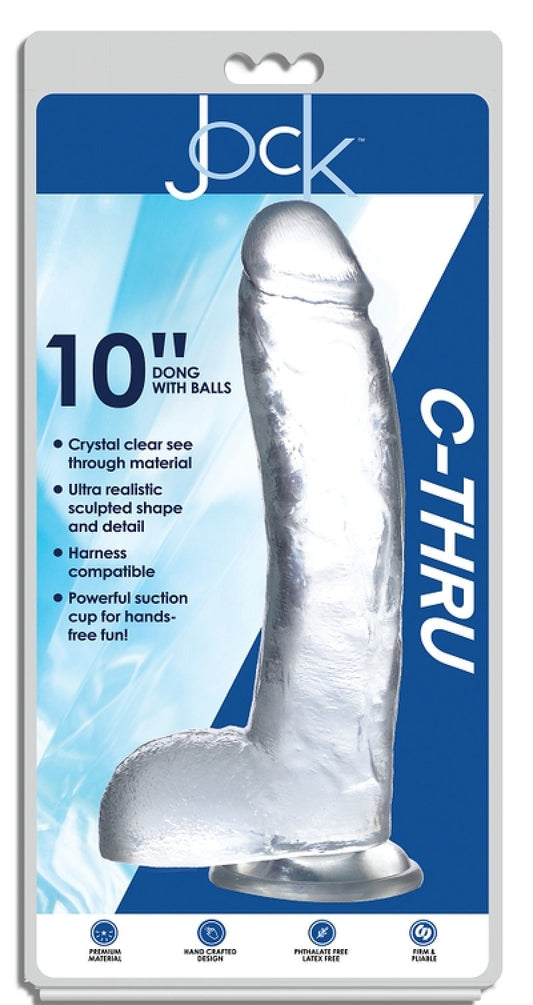 Jock C-Thru 10" Clear TPE Dong W/Balls & Suction Cup Curve Toys