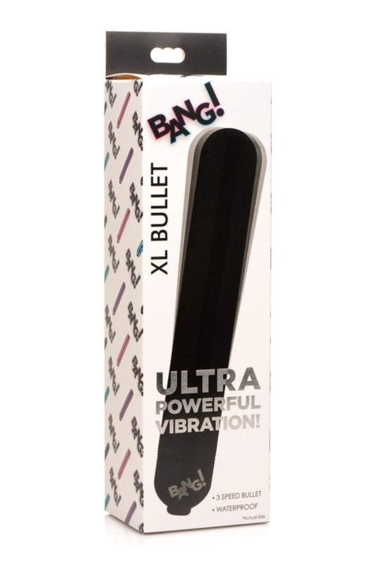 XR Brands Bang! Vibrating Metallic XL Bullet - Black XR Brands