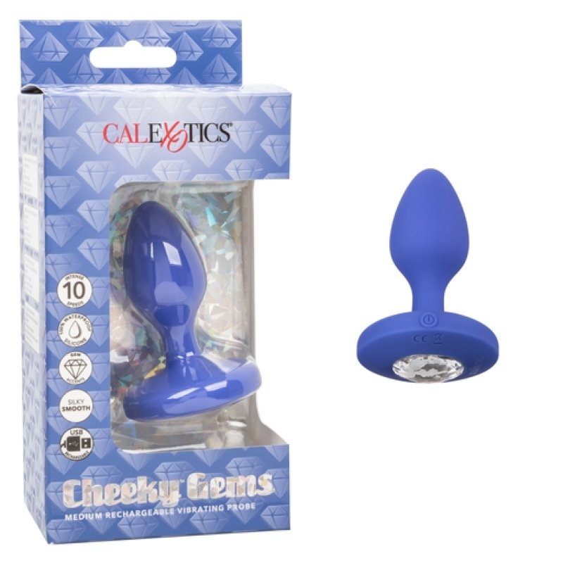 Calexotics Cheeky Gems Medium Rechargeable Vibrating Probe - Blue Anal Toy Calexotics