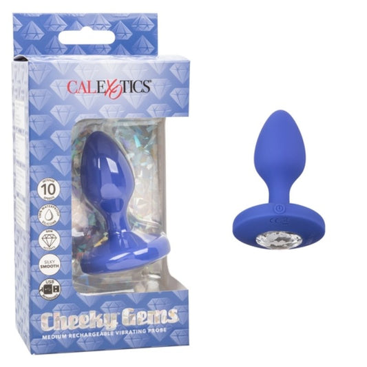 Calexotics Cheeky Gems Medium Rechargeable Vibrating Probe - Blue Anal Toy Calexotics