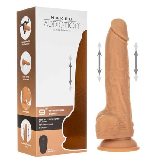 Naked Addiction 9" Thrusting Dong with Remote - Caramel Bms Enterprises
