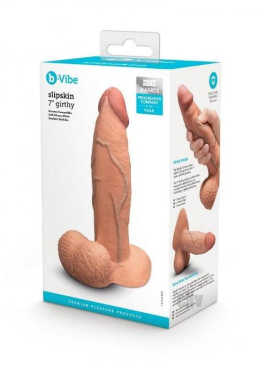 b-Vibe Slipskin Realistic Silicone Dildo - 7" Girthy Mocha COTR