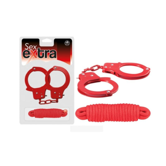 Excellent Power Metal Cuffs and Love Rope Red Bondage Set - ClubX Australia