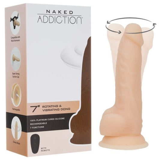 Naked Addiction 7" Rotating & Vibrating Dildo with Remote Control - flesh Bms Enterprises