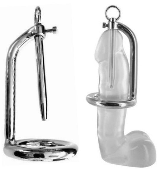 Rouge Stainless Steel 45mm Chastity Ring With Urethral Stick Rouge