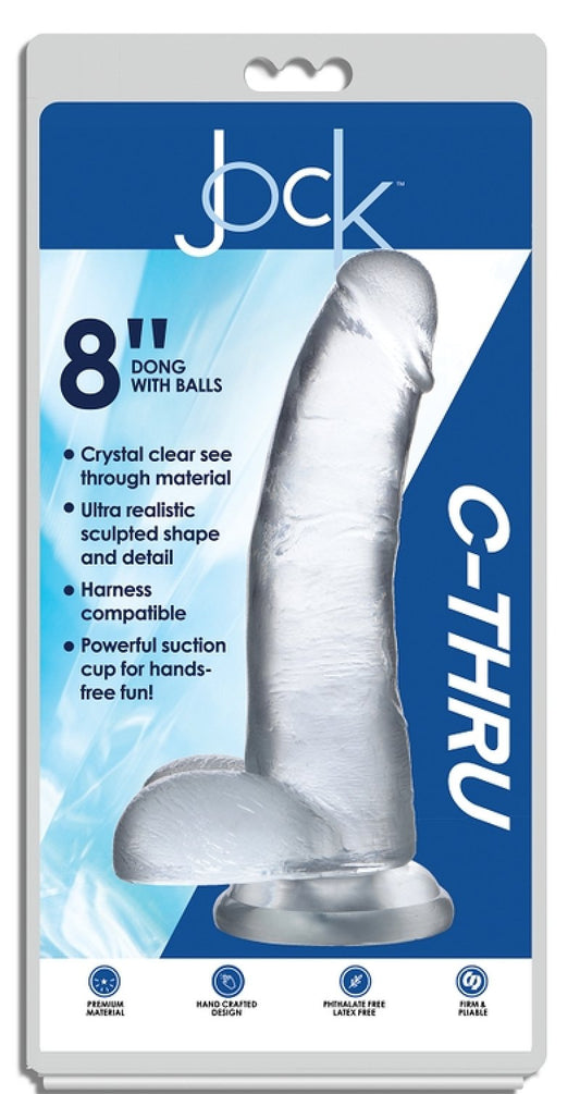 Jock C-Thru 8" Clear TPE Dong W/Balls & Suction Cup Curve Toys