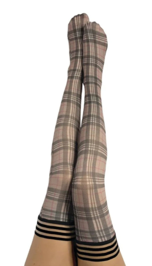 Kixies Lori Tan Black Plaid Thigh-High Stockings Size B - ClubX Australia
