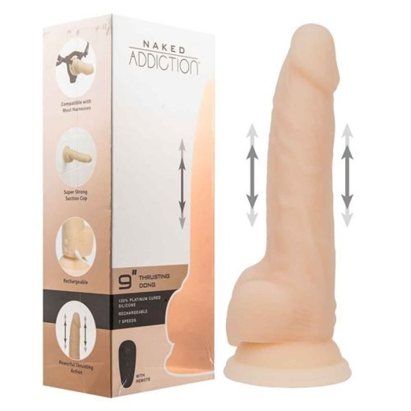 Naked Addiction 9in thrusting dildo Vanilla - ClubX Australia