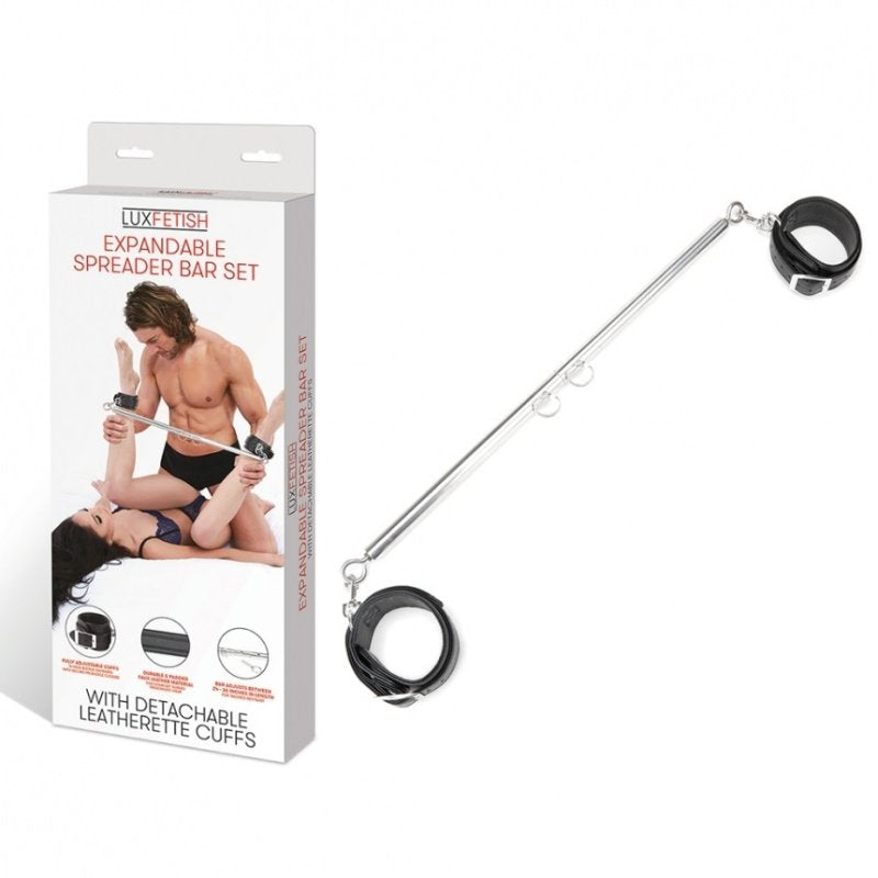 Lux Fetish Expandable Spreader Bar Set 35"-47" With Detachable Leatherette Cuffs Electric Eel, Inc