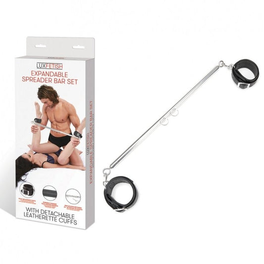 Lux Fetish Expandable Spreader Bar Set 35"-47" With Detachable Leatherette Cuffs Electric Eel, Inc