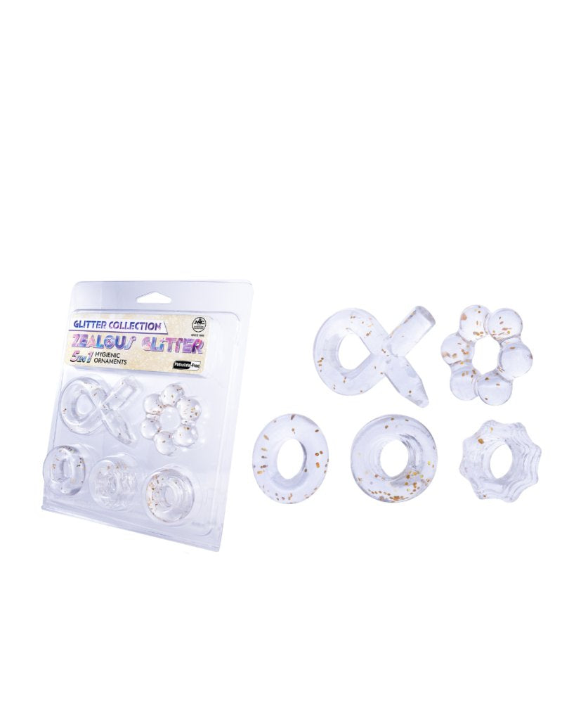 Excellent Power Zealous Glitter TPE cock ring kit Clear Gold - ClubX Australia