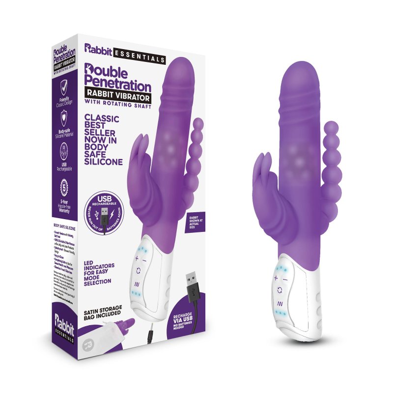 Rabbit Essentials Rechargeable Double Penetration Rabbit - Purple Electric Eel, Inc