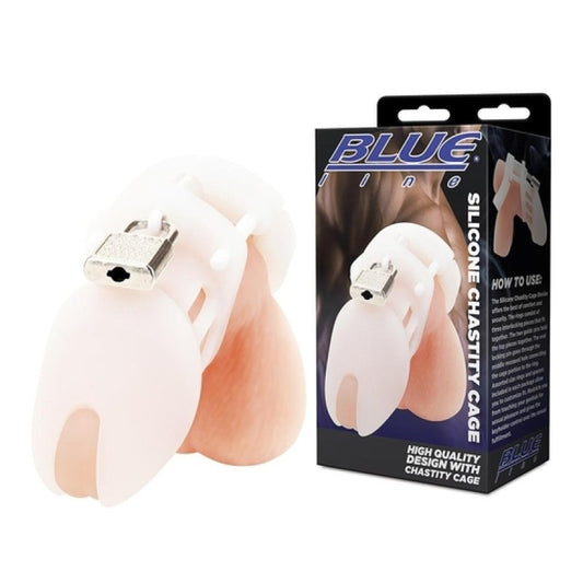 Blue Line Silicone Chastity Cage Cock Ring Electric Eel, Inc