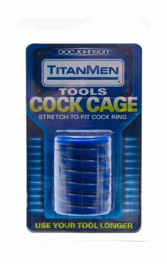 TitanMen Cock Cage Blue stretch-to-fit ribbed cock ring - ClubX Australia