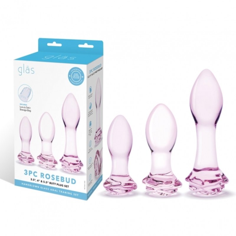 Glas 3pc Rosebud Butt Plug Set Electric Eel, Inc