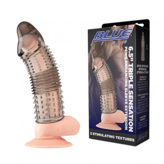 Blue Line 6.5" Triple Sensation Penis Enhancing Sleeve Extension Cock Ring Electric Eel, Inc