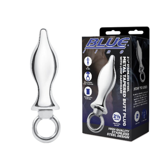 Blue Line 2.5" Stainless Steel Metal Tapered Butt Plug With Loop Hardware Electric Eel, Inc