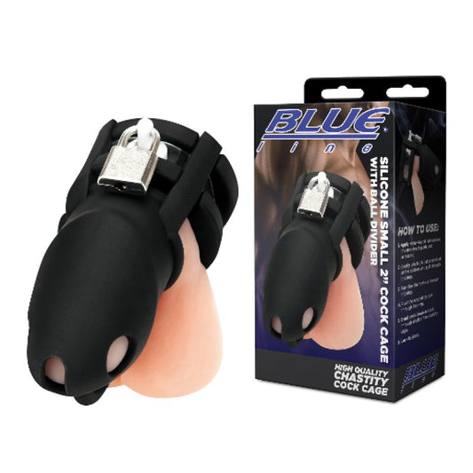 Blue Line Silicone Small 2" Cock Cage With Ball Divider Cock Ring Electric Eel, Inc
