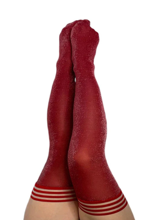 Kixies Holly Shimmer Cranberry Thigh-High Stockings Size D - ClubX Australia