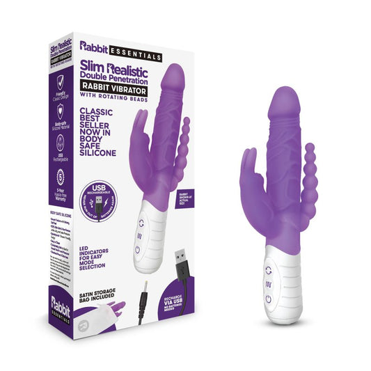 Rabbit Essentials Rechargeable Slim Double Penetration Rabbit - Purple Electric Eel, Inc