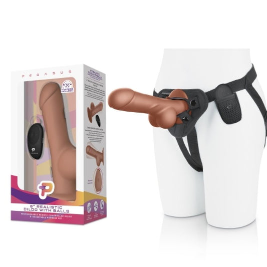 Pegasus 8” Remote Control Realistic Silicone dildo with balls and Harness included Electric Eel, Inc