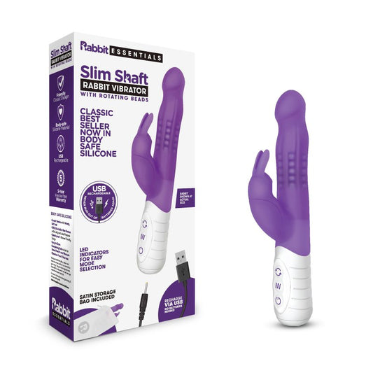 Rabbit Essentials Rechargeable Slim Shaft Rabbit - Purple Electric Eel, Inc