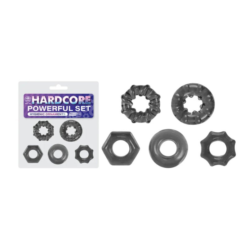 Hardcore Powerful Set Cock Rings - Set of 5 - Smoke Cock Rings - Set of 5 Excellent Power