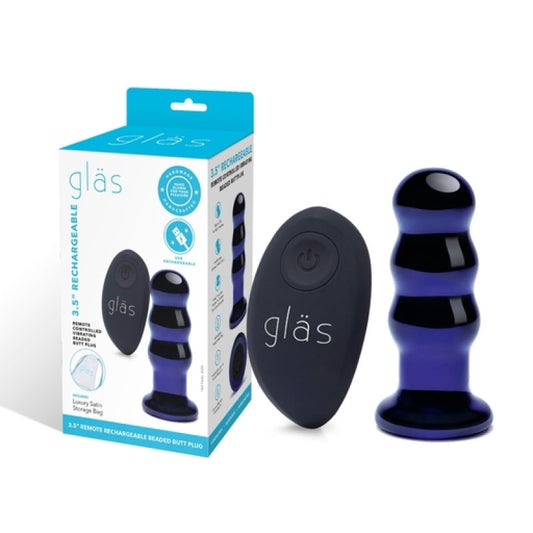 Glas 3.5" Rechargeable Remote Controlled Vibrating Beaded Butt Plug Electric Eel, Inc