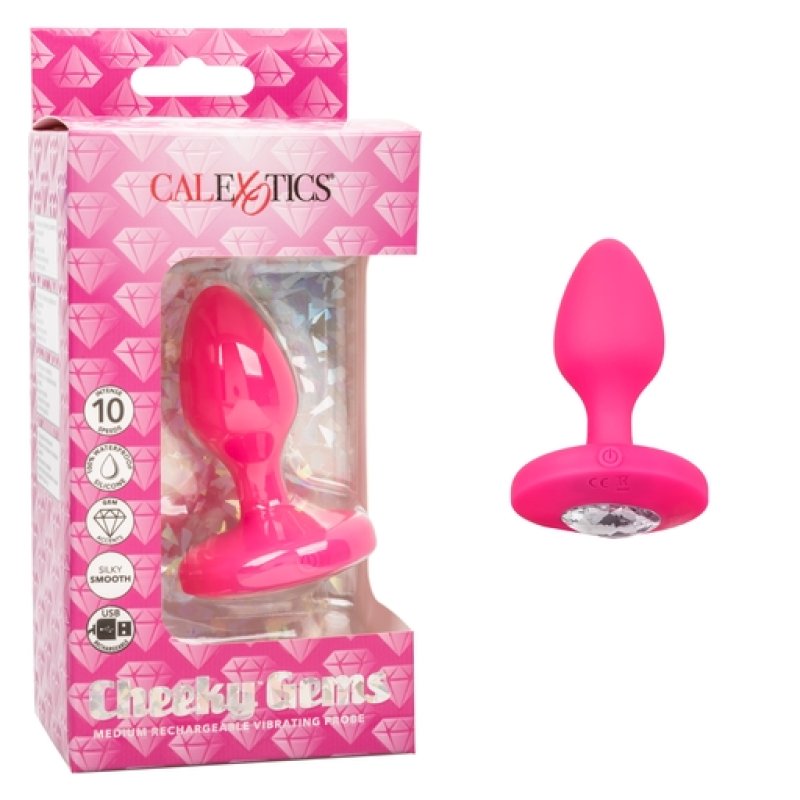 Cheeky Gems Medium Rechargeable Vibrating Probe- Pink Anal Toy Calexotics