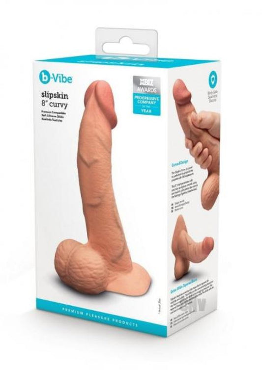 b-Vibe Slipskin Realistic Silicone Dildo - 8" Curved Mocha COTR