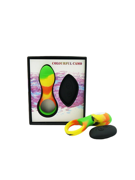 Colourful Camo Bravo Remote Control Cock Ring Yellow Colourful Camo