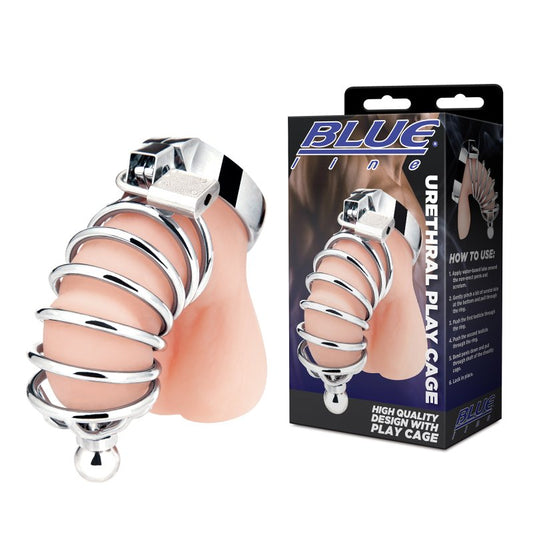 Blue Line Urethral Play Cock Cage Cock Ring Electric Eel, Inc