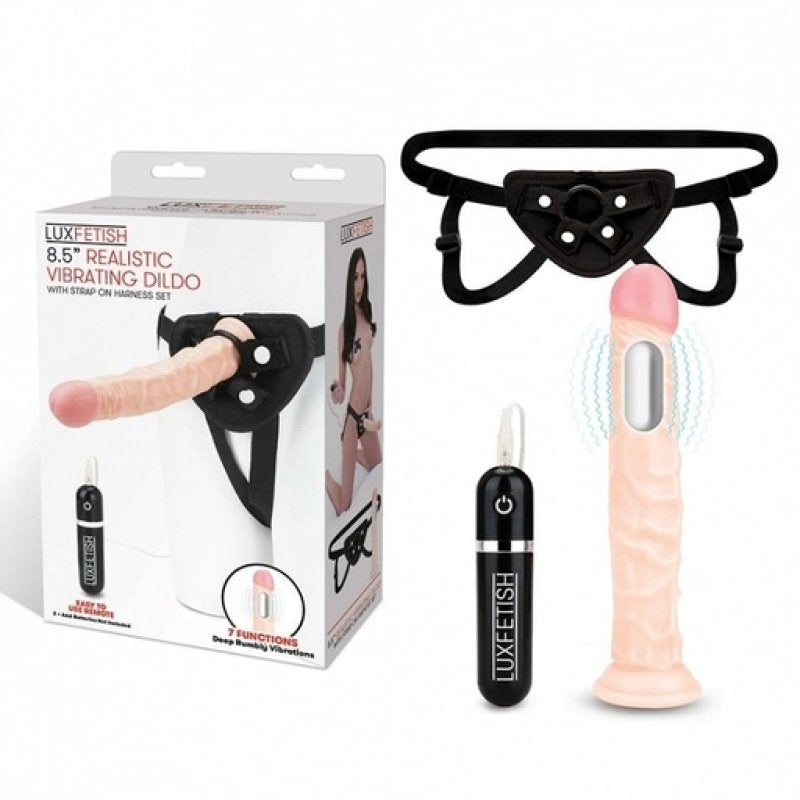 Lux Fetish 8.5" Realistic Vibrating Dildo & Strap-on Harness Set Electric Eel, Inc