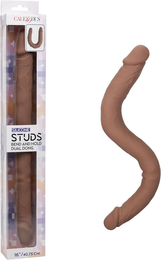 Calexotics Silicone Studs® Bend and Hold Dual Dong 16”/40.75 cm - Brown Calexotics